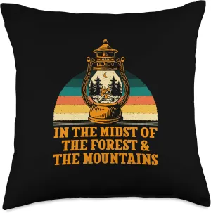 Forest and Mountains Camping Hiking Camper Hiker Wildlife Throw Pillow, 18x18, Multicolor