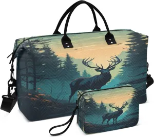 Forest Elk Night Travel Duffel Bags with Toiletry Bag and Adjustable Strap for Travel Gym Yoga