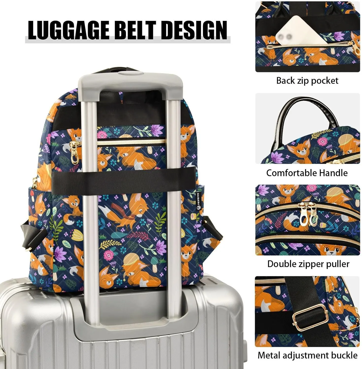 Fox Mini Backpack for Women, Travel Backpack Purse Daypack Shoulder Bag for Ladies