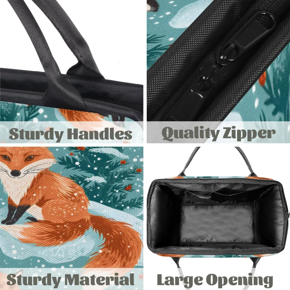 Fox Winter Snowflake Plants Duffelbag Waterproof Polyester Overnight Weekend Bags Fitness Travel Sports Bag Airplane Carry-on Bag for Gym Beach Travel Daily Shopping