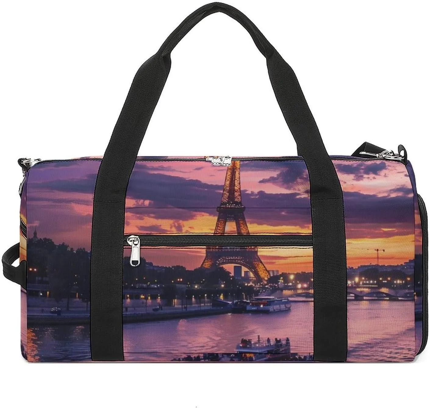 France Evening Paris Clouds Eiffel Tower Gym Bag for Women Men Lightweight Duffel Bag Travel Tote Bag Sports Bag with Shoulder Strap