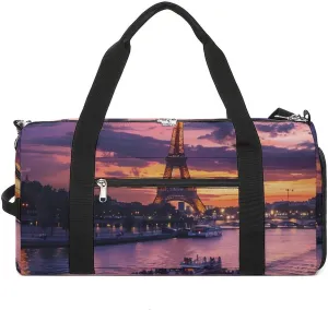 France Evening Paris Clouds Eiffel Tower Gym Bag for Women Men Lightweight Duffel Bag Travel Tote Bag Sports Bag with Shoulder Strap