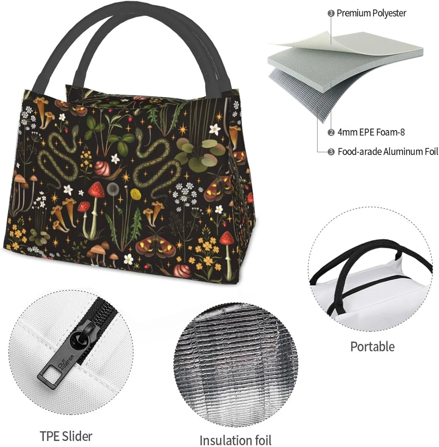 FREEHOTU Forest Animals Mushrooms Insulated Lunch Bags For Women Men, Reusable Lunch Cooler Bags Tote Box Meal Prep For Work Picnics Or Travel