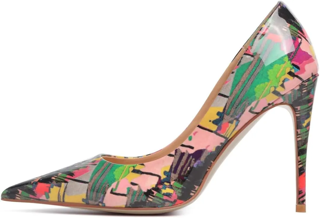 FSJ Women Classic Pointed Toe Snakeskin High Heels Pumps Slip on Stiletto Sparkling Animal Printing Sexy Lady Club Party Evening Dress Shoes Size 4-15 US