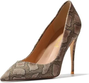 FSJ Women Classic Pointed Toe Snakeskin High Heels Pumps Slip on Stiletto Sparkling Animal Printing Sexy Lady Club Party Evening Dress Shoes Size 4-15 US