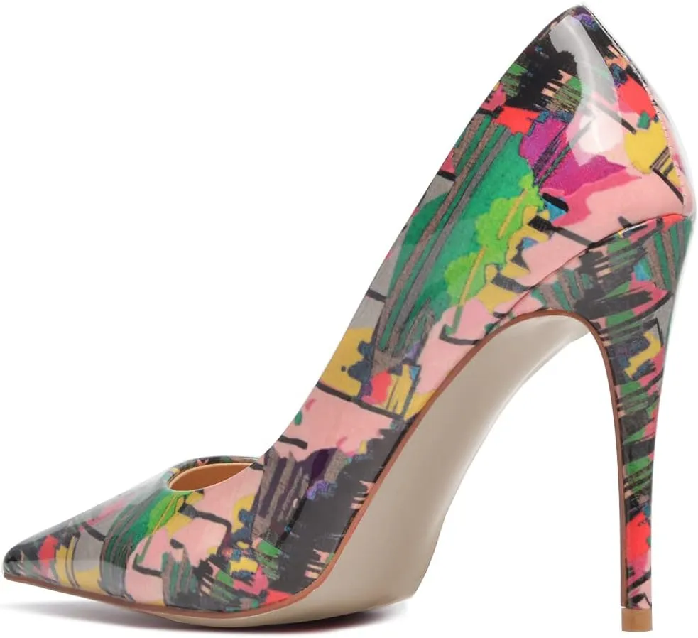 FSJ Women Classic Pointed Toe Snakeskin High Heels Pumps Slip on Stiletto Sparkling Animal Printing Sexy Lady Club Party Evening Dress Shoes Size 4-15 US