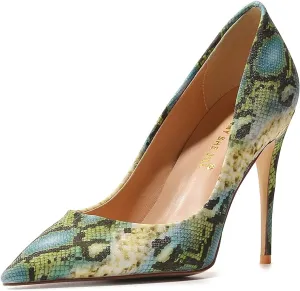 FSJ Women Classic Pointed Toe Snakeskin High Heels Pumps Slip on Stiletto Sparkling Animal Printing Sexy Lady Club Party Evening Dress Shoes Size 4-15 US