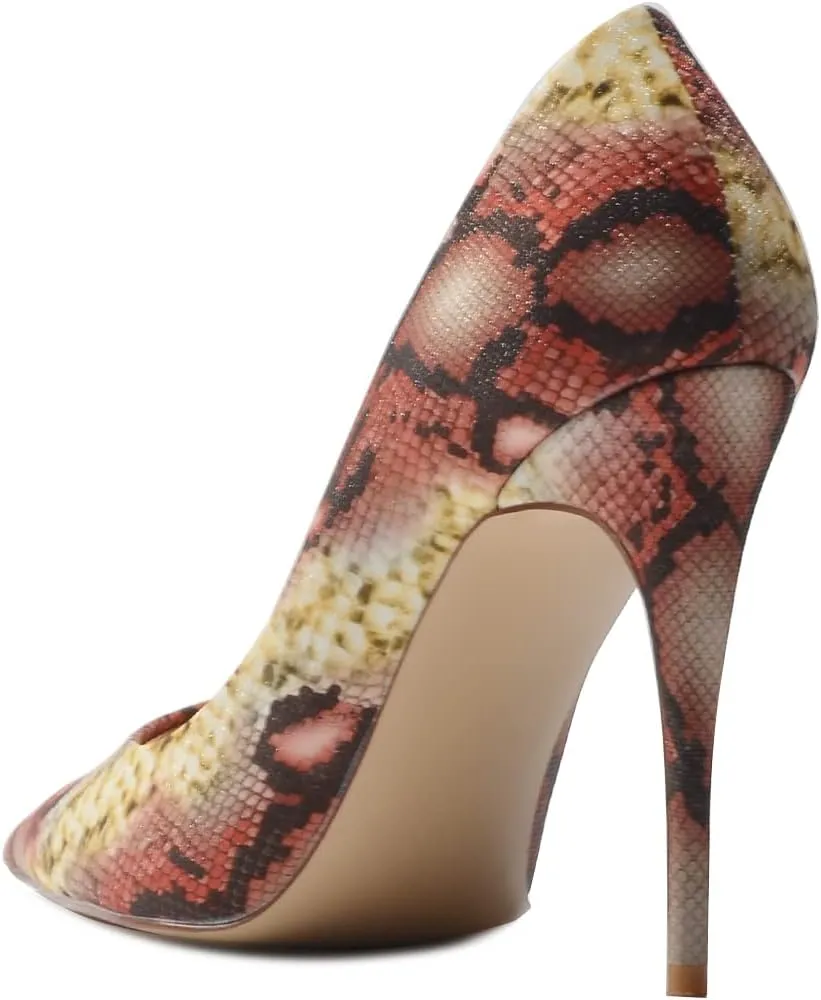FSJ Women Classic Pointed Toe Snakeskin High Heels Pumps Slip on Stiletto Sparkling Animal Printing Sexy Lady Club Party Evening Dress Shoes Size 4-15 US