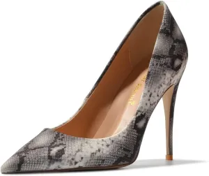 FSJ Women Classic Pointed Toe Snakeskin High Heels Pumps Slip on Stiletto Sparkling Animal Printing Sexy Lady Club Party Evening Dress Shoes Size 4-15 US