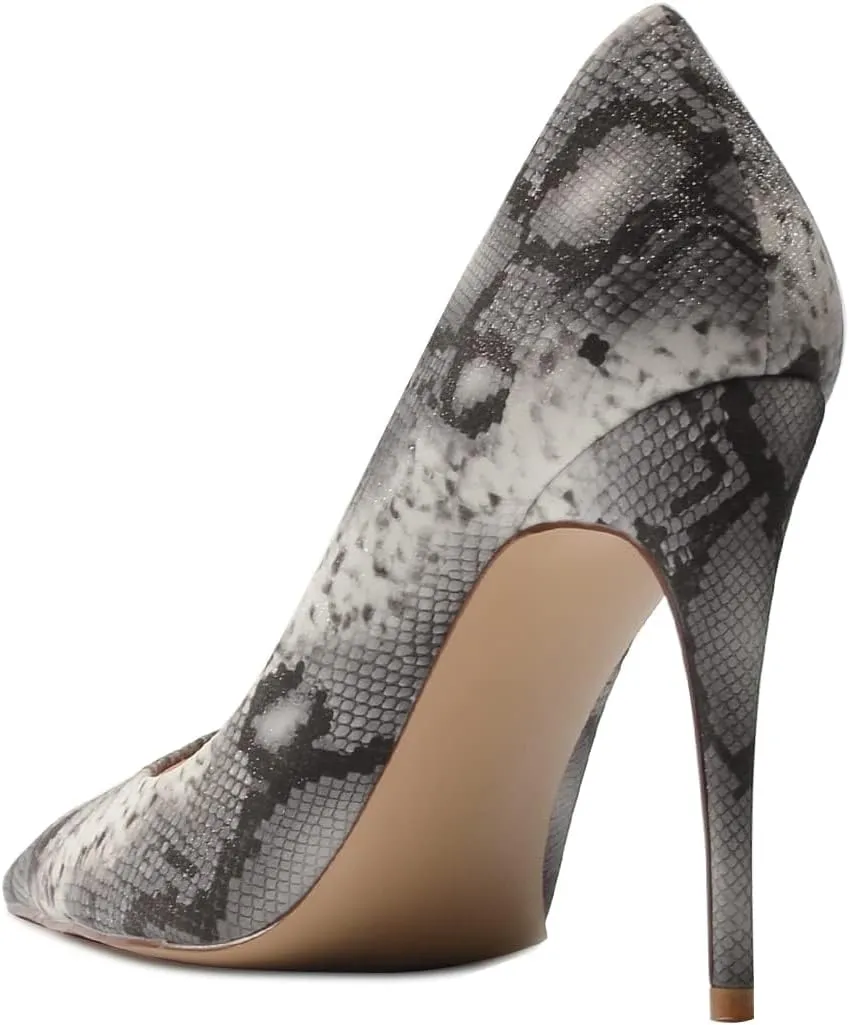 FSJ Women Classic Pointed Toe Snakeskin High Heels Pumps Slip on Stiletto Sparkling Animal Printing Sexy Lady Club Party Evening Dress Shoes Size 4-15 US