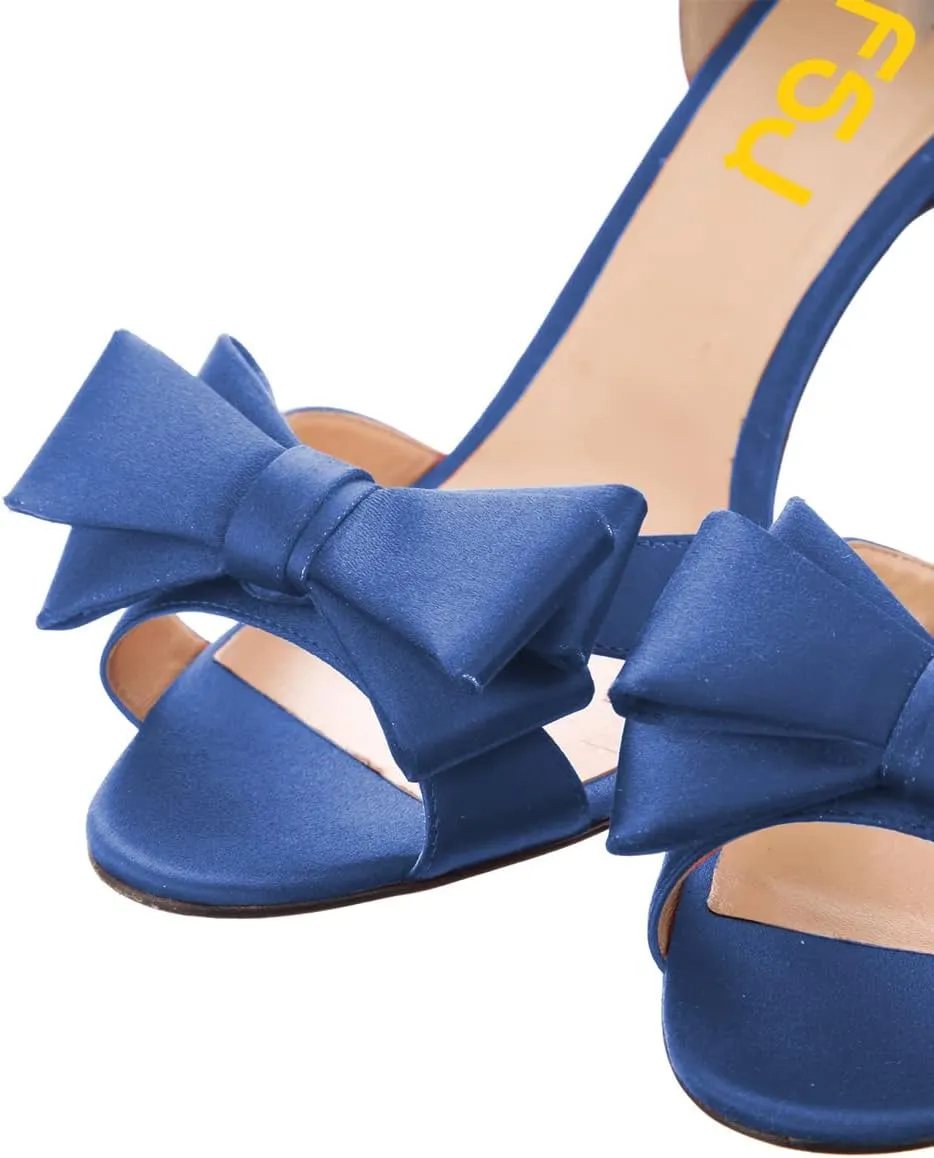 FSJ Women Cute Bowtie Peep Toe Kitten Mid Heel Pumps Slip On D'Orsay Satin Evening Prom Dress Shoes Size 4-15 US