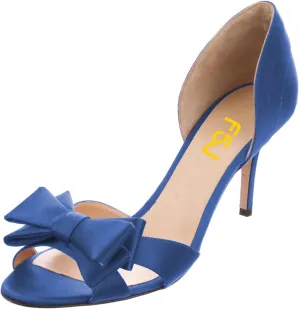 FSJ Women Cute Bowtie Peep Toe Kitten Mid Heel Pumps Slip On D'Orsay Satin Evening Prom Dress Shoes Size 4-15 US