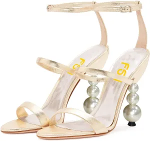 FSJ Women Elegant Open Toe Heeled Sandals Pearls Beaded High Heels Sexy Strappy Gladiator Shiny Rhinestone Ankle Strap Wedding Evening Party Dress Shoes Size 4-15 US