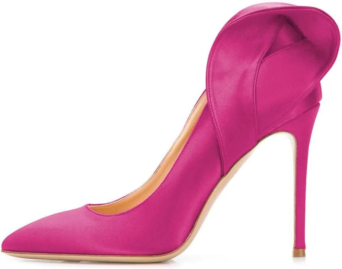 FSJ Women Retro Pointed Toe Slip on Comfort High Thin Heel Satin Pumps Stiletto Dress Office Party Shoes Size 4-15 M US