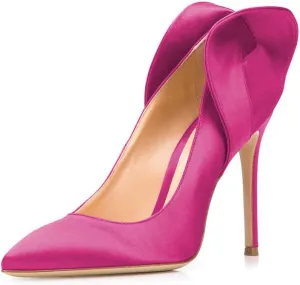 FSJ Women Retro Pointed Toe Slip on Comfort High Thin Heel Satin Pumps Stiletto Dress Office Party Shoes Size 4-15 M US