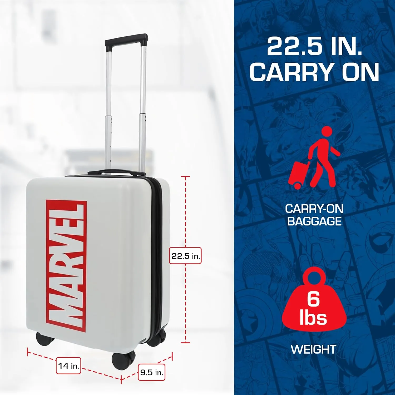 FUL Marvel Logo 22.5 Inch Carry On Luggage, Hardshell Rolling Suitcase with Spinner Wheels, White