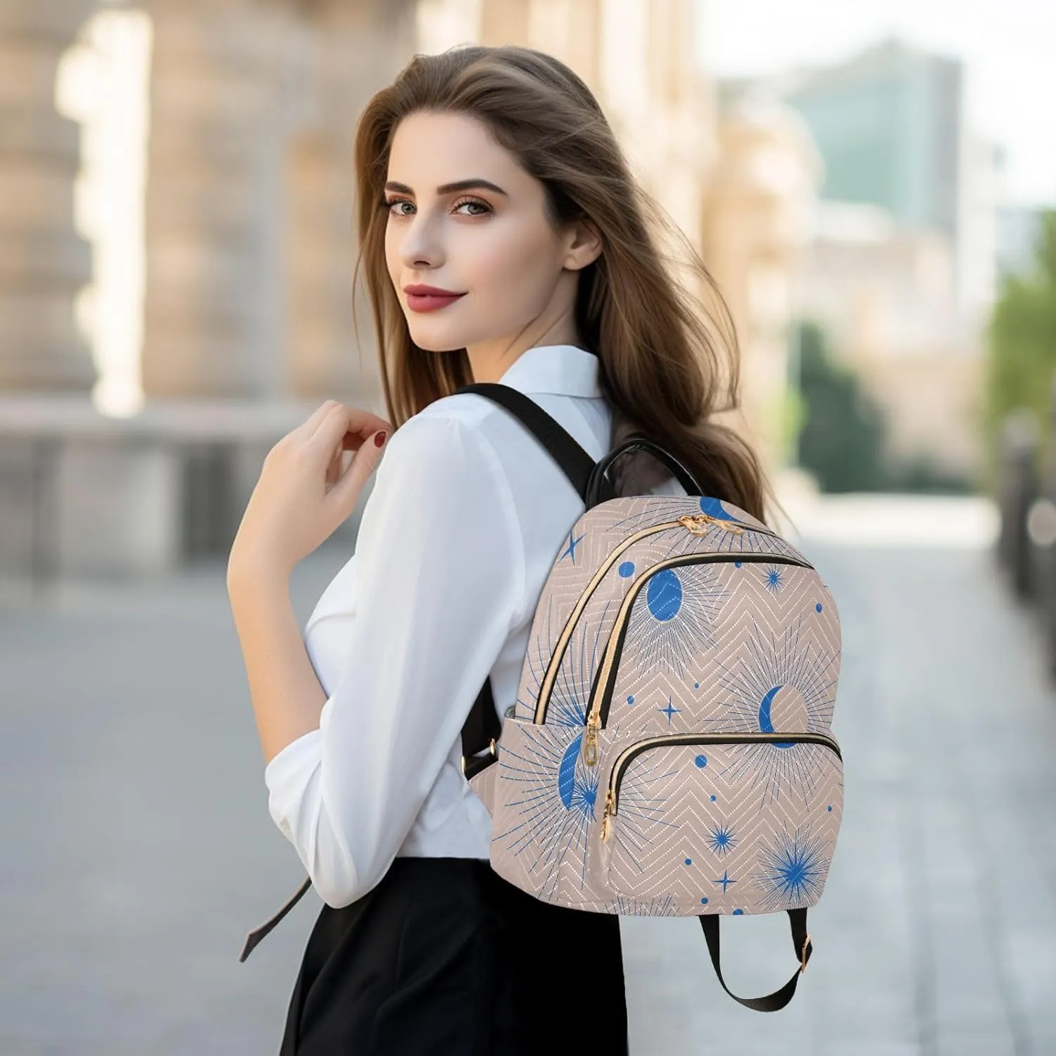 Full Moon with Stars Print Travel Backpack for Women Quilted Bookbag Cute Casual Bag Backpack Lightweight Fashionable Women's Backpack(Small Pattren 4)
