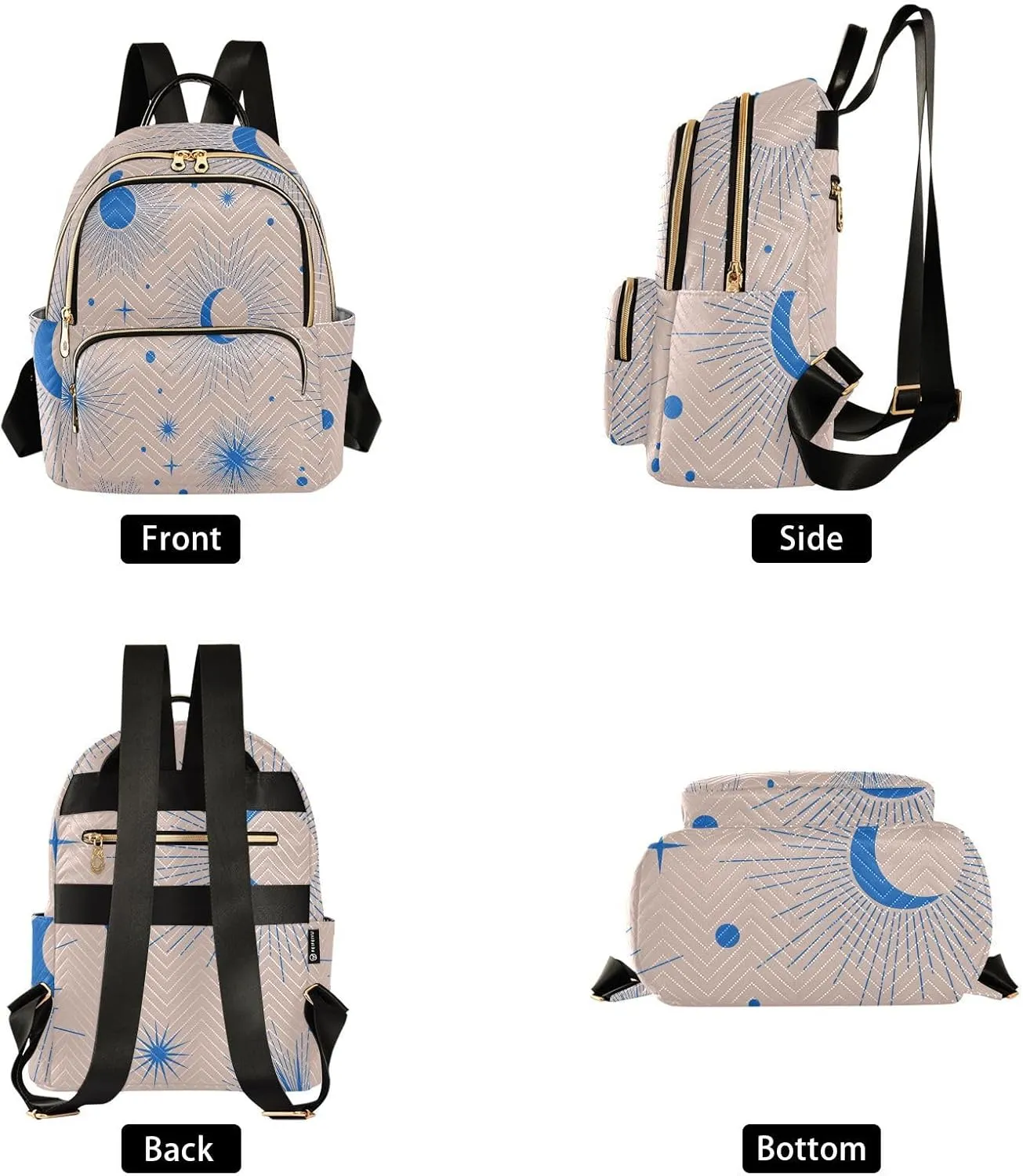 Full Moon with Stars Print Travel Backpack for Women Quilted Bookbag Cute Casual Bag Backpack Lightweight Fashionable Women's Backpack(Small Pattren 4)