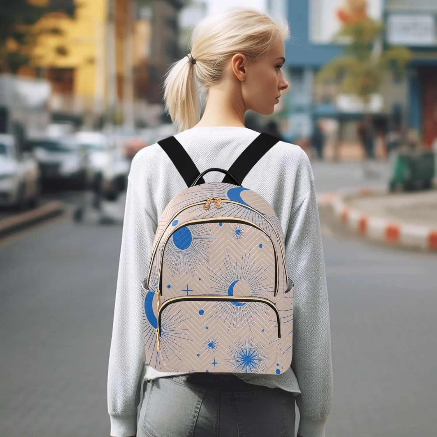 Full Moon with Stars Print Travel Backpack for Women Quilted Bookbag Cute Casual Bag Backpack Lightweight Fashionable Women's Backpack(Small Pattren 4)