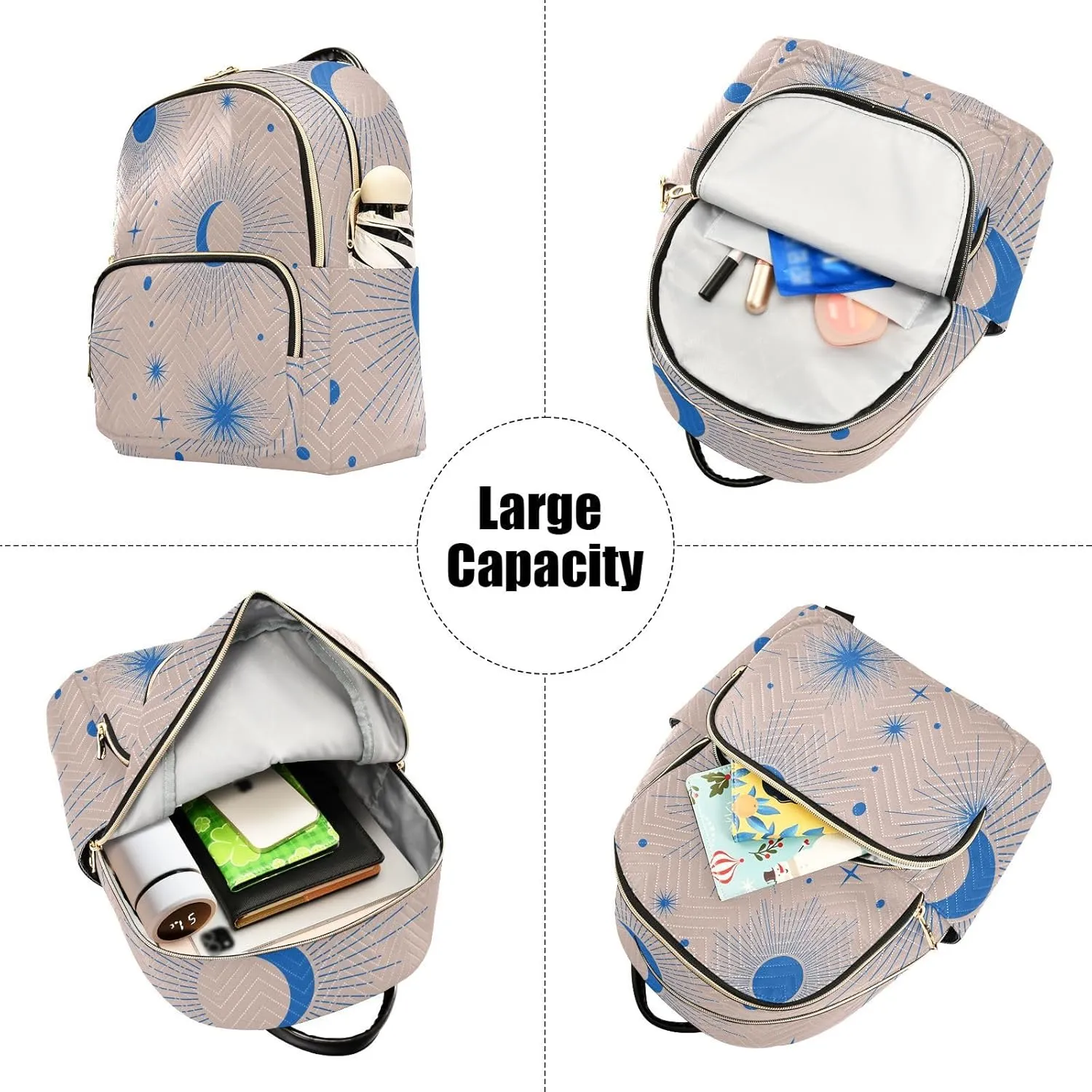 Full Moon with Stars Print Travel Backpack for Women Quilted Bookbag Cute Casual Bag Backpack Lightweight Fashionable Women's Backpack(Small Pattren 4)