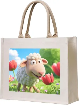Funny Naughty Sheep Tongue Cute Animal Print 3D Canvas Handbags - Hot Stamping,Grocery Shopping,Washable Canvas Bags With Handles
