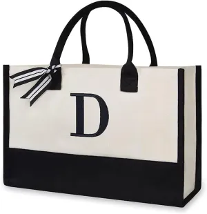 FUNSEED Canvas Tote Bag for Women, Letter Grocery Shopping Handbag