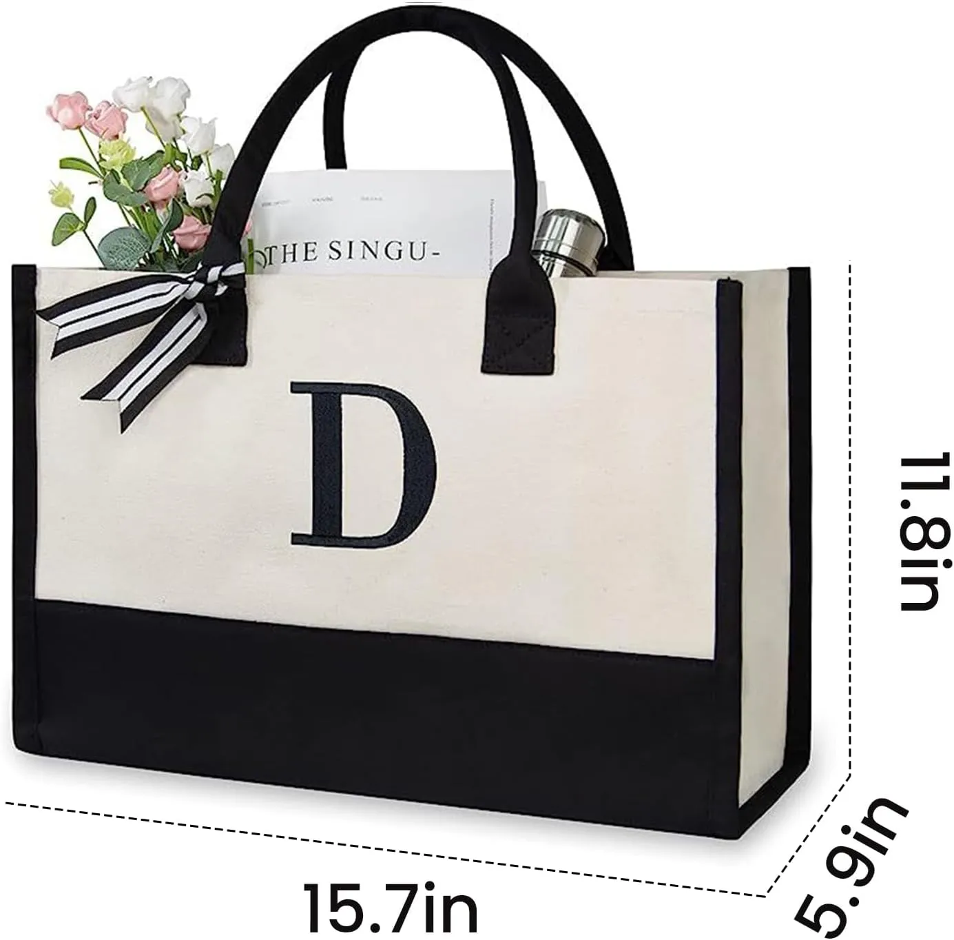 FUNSEED Canvas Tote Bag for Women, Letter Grocery Shopping Handbag