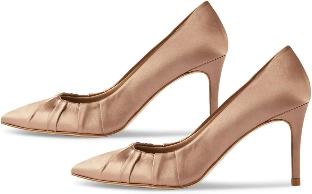 FYS Women's Pointed Toe Folds Pumps Slip on Stiletto High Heels Formal Party Office Evening Shoes Size 4-16 US