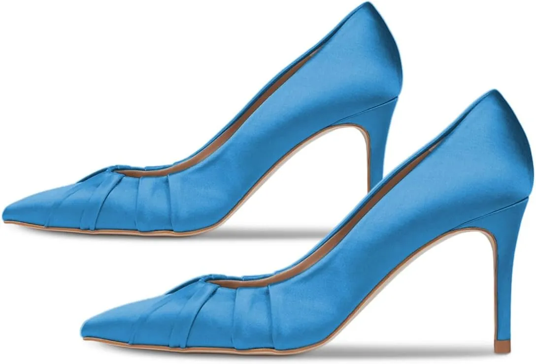 FYS Women's Pointed Toe Folds Pumps Slip on Stiletto High Heels Formal Party Office Evening Shoes Size 4-16 US