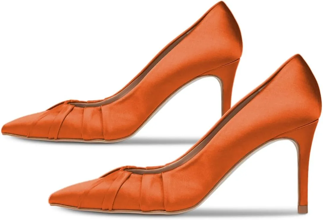 FYS Women's Pointed Toe Folds Pumps Slip on Stiletto High Heels Formal Party Office Evening Shoes Size 4-16 US
