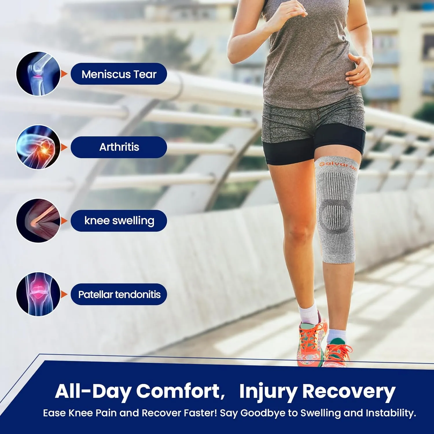 Galvaran Compression Knee Brace for Women & Men – Knee Support Sleeve for ACL, MCL, Meniscus Pain Relief, Joint Swelling & Injury Recovery | Skin-Friendly Anti-Slip Design | Daily Use & Sports