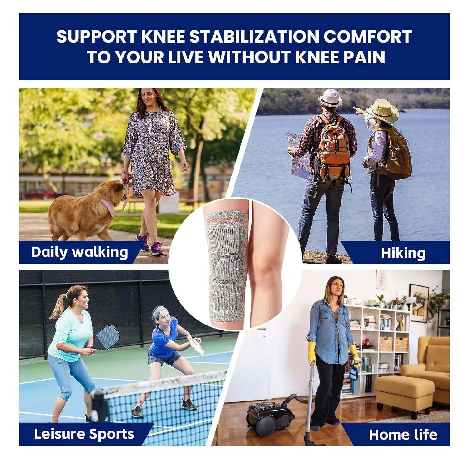 Galvaran Compression Knee Brace for Women & Men – Knee Support Sleeve for ACL, MCL, Meniscus Pain Relief, Joint Swelling & Injury Recovery | Skin-Friendly Anti-Slip Design | Daily Use & Sports