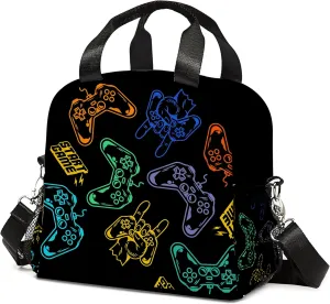 Game Lunch Box For Girls,Gamer Lunch Bag for Boys,Insulated Game Lunch Bag with Adjustable Shoulder Strap for School Students Office,Work,Picnic,Camping