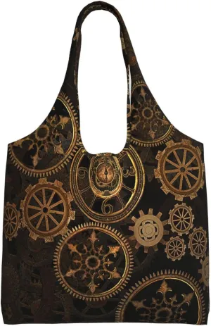 Gears Clock Bronze Century Print Canvas Tote Bags,Reusable Cloth Bags For Shopping Beach Grocery Trendy