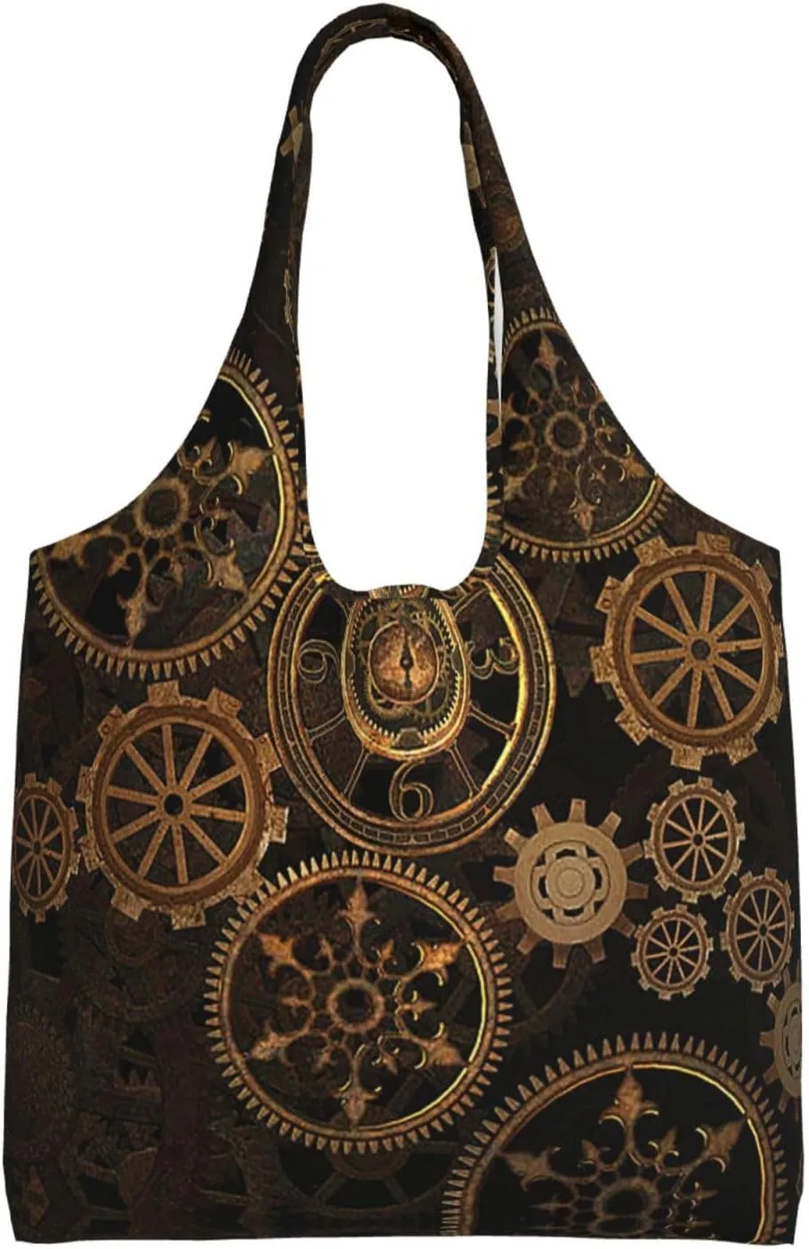 Gears Clock Bronze Century Print Canvas Tote Bags,Reusable Cloth Bags For Shopping Beach Grocery Trendy