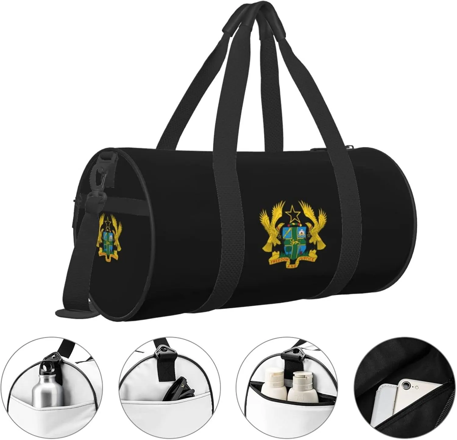 Ghana Coat Of Arms Travel Luggage Duffel Bag Sports Rolling Foldable Duffel Bag, Black