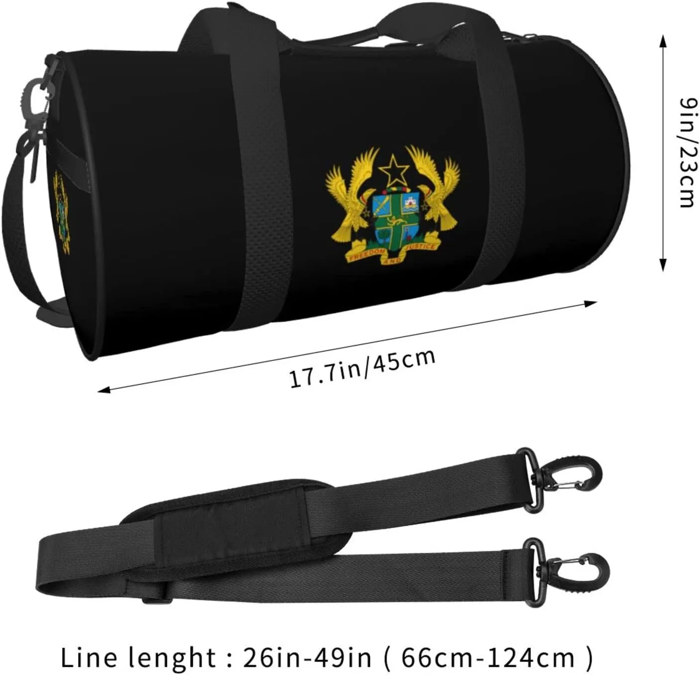 Ghana Coat Of Arms Travel Luggage Duffel Bag Sports Rolling Foldable Duffel Bag, Black