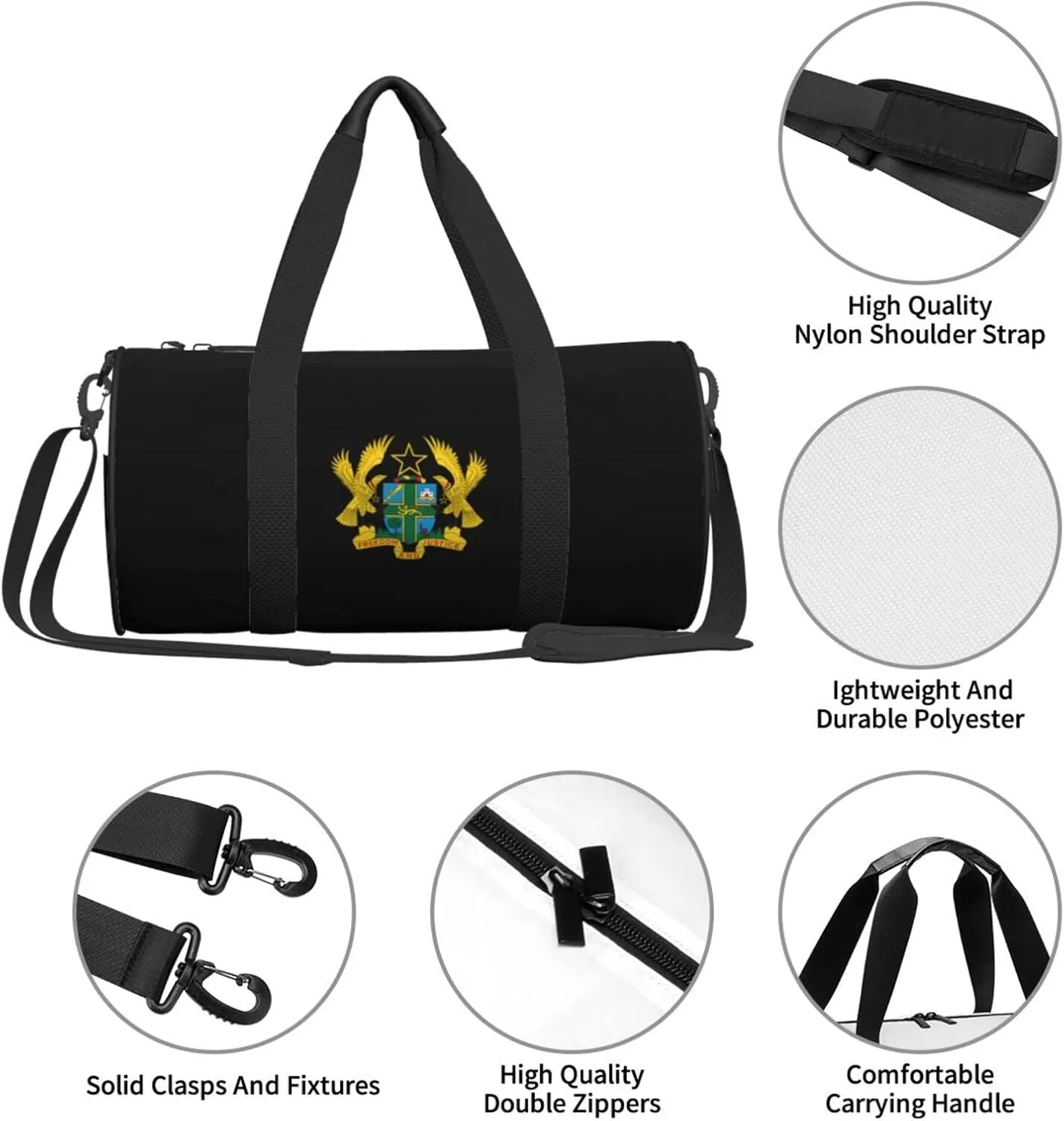Ghana Coat Of Arms Travel Luggage Duffel Bag Sports Rolling Foldable Duffel Bag, Black