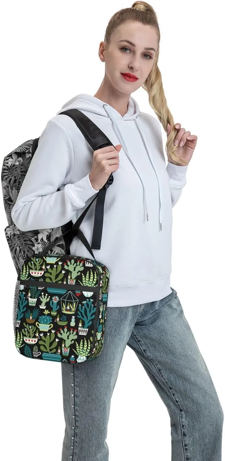 Gianlaima Cute Gnome Cactus Succulents Lunch Bag Portable Insulated Lunch Bag Reusable Cooler Totes For Women Men Adults Work Picnic Camping