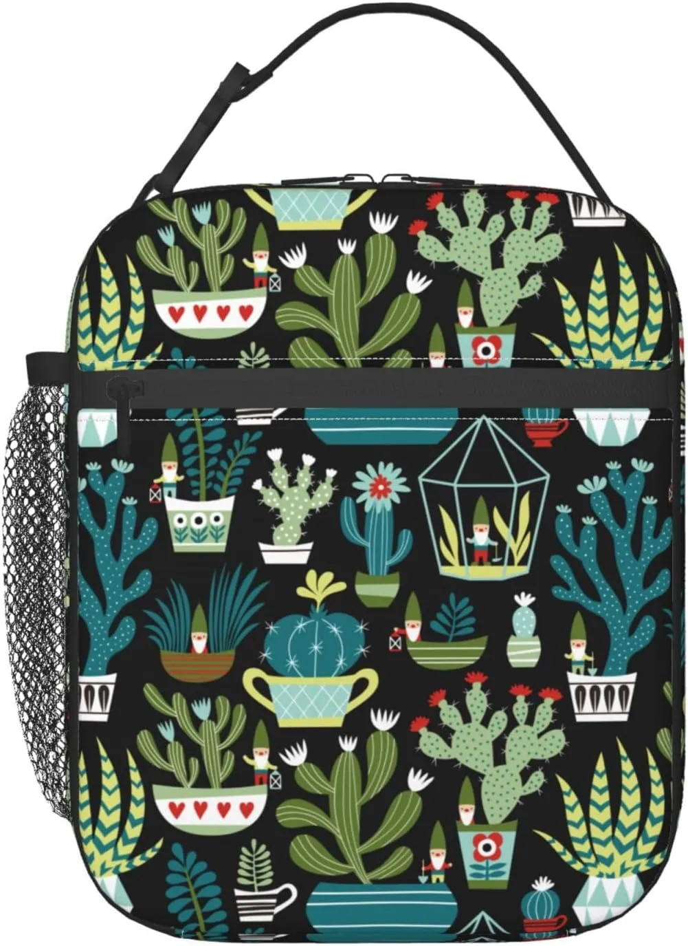 Gianlaima Cute Gnome Cactus Succulents Lunch Bag Portable Insulated Lunch Bag Reusable Cooler Totes For Women Men Adults Work Picnic Camping