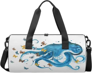 Giant Octopus Travel Duffel Bag Sketch Colorful Butterfly Sports Gym Bag Men Women Sports Travel Luggage Bag 17.6”×9”×9 “ Duffel Bag Weekend Overnight Gym Bag Nvenient For Carrying