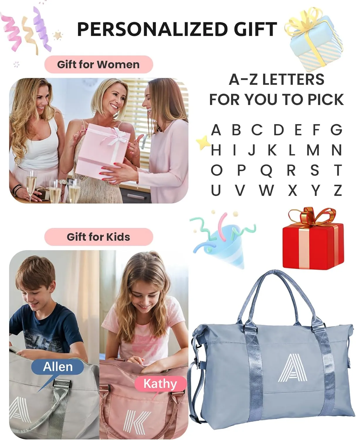 Gifts for Girls - 5 6 7 8 9 10 11 12 13 14 15 16 Year Old,Daughter Gift from Mom, Initial Travel Duffel Bag, Weekender Bag, Niece Gifts graduate gifts for her Birthday Gifts (Letter F)
