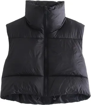 Gihuo Womens Cropped Puffer Vest Winter Crop Vest Lightweight Sleeveless Warm Outerwear Puffer Jacket Padded Gilet