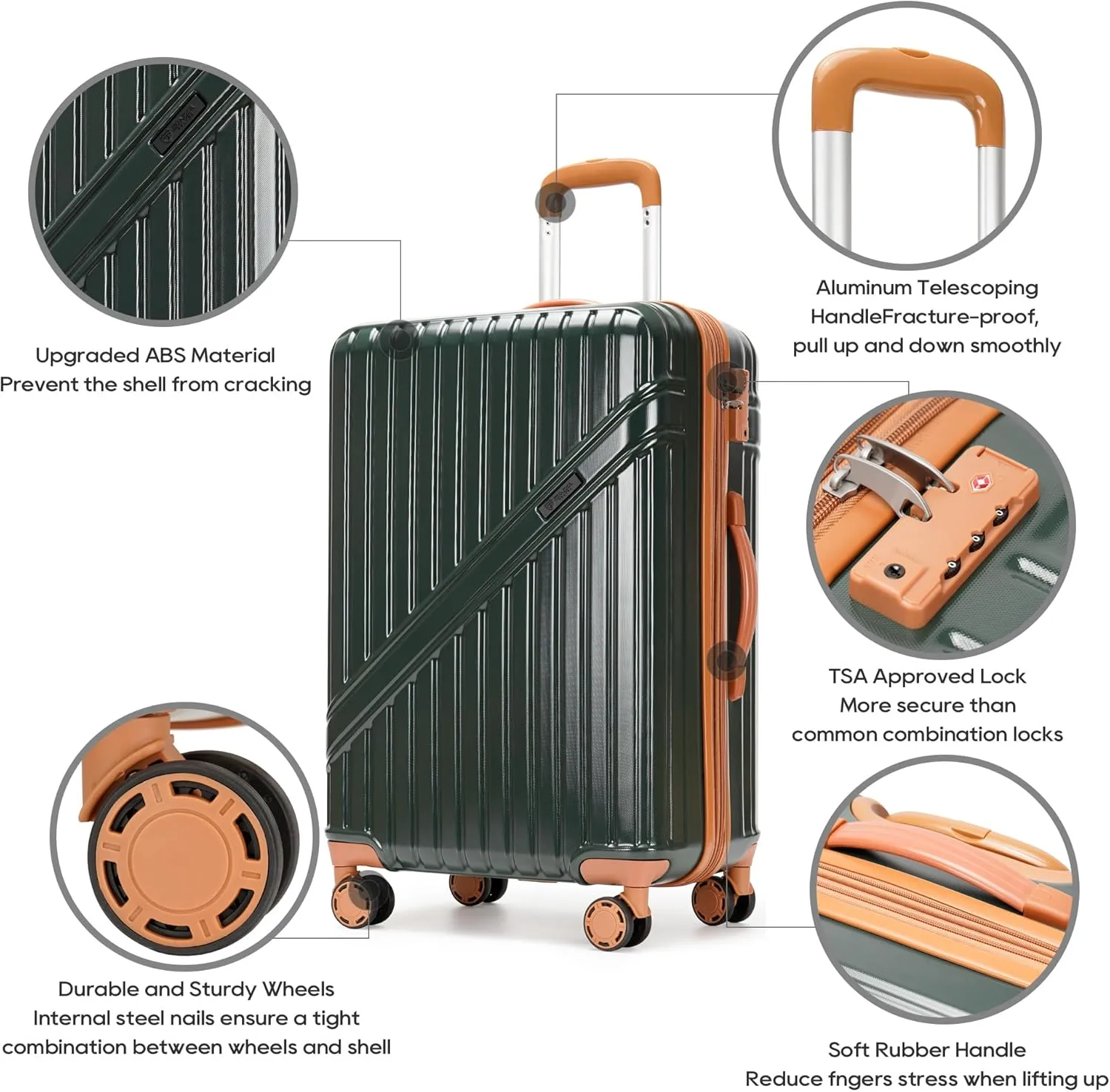 GinzaTravel Luggage Sets 3-Piece Expandable Suitcases with Wheels PC ABS Durable Hardside Luggage sets TSA lock