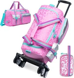 Girls Duffel Bag With Wheels - Travel Overnight Bag for Kids With Toiletry Bag, Rolling Dance Duffle With Shoe Compartment