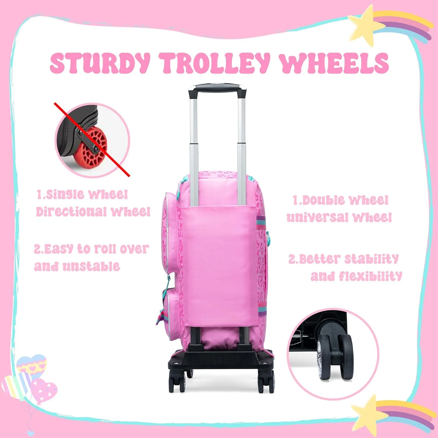 Girls Duffel Bag With Wheels - Travel Overnight Bag for Kids With Toiletry Bag, Rolling Dance Duffle With Shoe Compartment