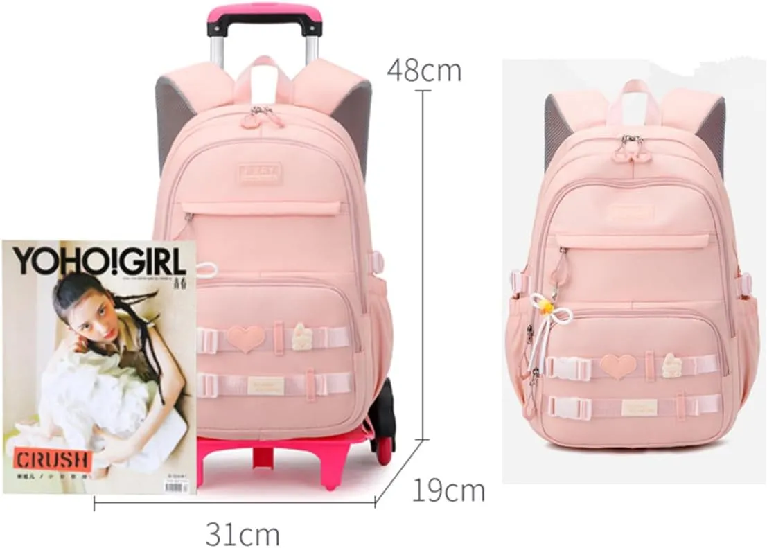 Girls Rolling Backpack Wheeled Backpack for Boys Trolley School Bags Kids Luggage Roller Backpack with 6 Wheels