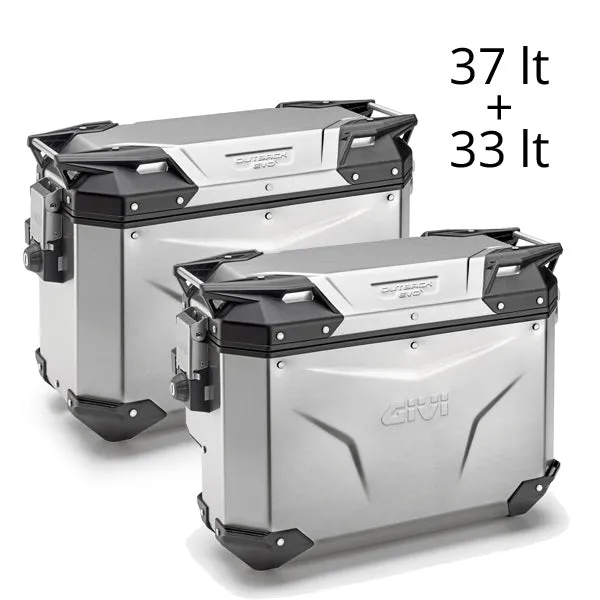 Givi Trekker Outback EVO 37 & 33 lt (Contoured) Cam-Side Silver (pair)