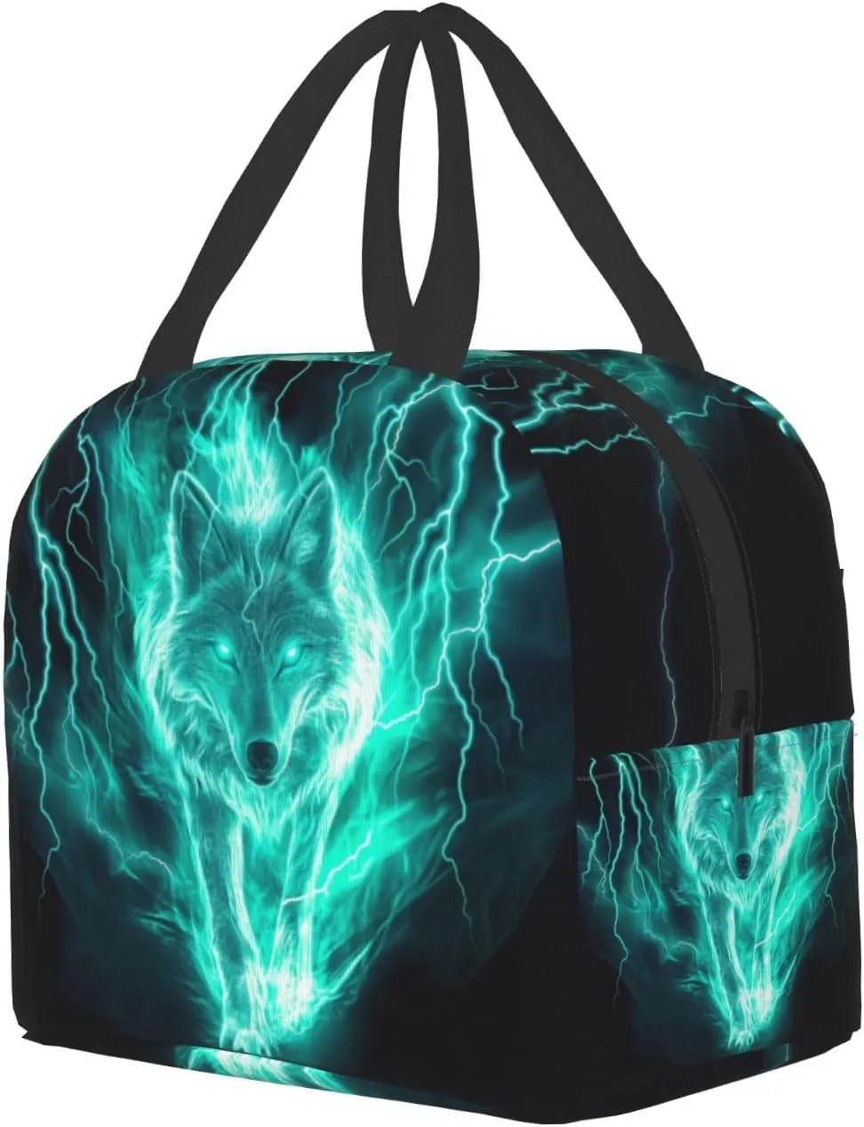 Giwawa Wolf Lunch Bag Fire Animal Print Lightning Insulated Kids Lunch Box Reusable Thermal Cooler Lunch Tote Bag Food Container for Teens Adults Girls Boys School Men Women Travel