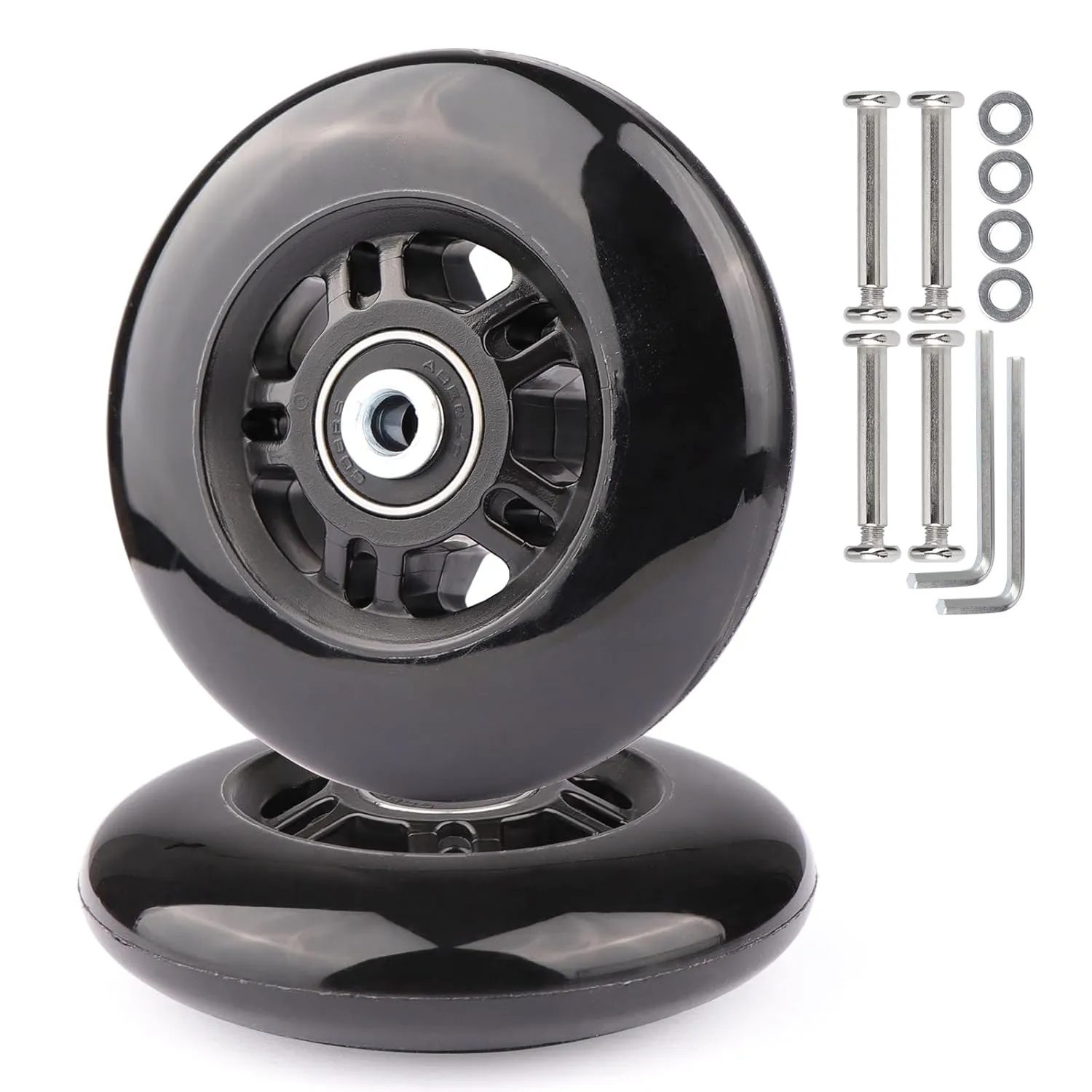 Gladder Luggage Suitcase Replacement Wheels Silent PU Caster Inline Wheels w/ABEC7 608-2RS Bearings 6mm Axles Washer Universal Repair Kit (90x24mm)